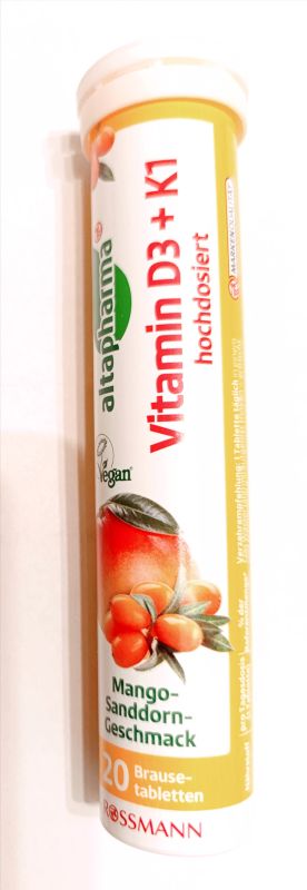 Альтафарма вітаміни D3+K1 високі дози таблетки шипучі 20 штук Altapharma Німеччина