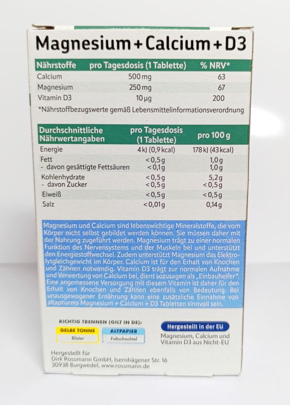 Altapharma Кальцій + Магній з вітаміном D3 таблетки 45 штук Німеччина
