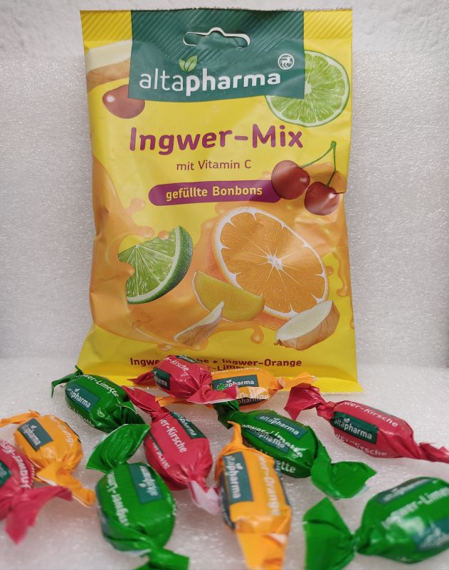 Альтафарма Імбирні Льодяники від кашлю з вітамінами 100 грам Ingwer Genuss Miischung Altapharma Німеччина