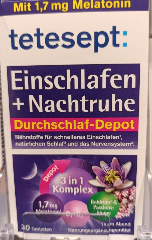 Tetesept  таблетки для покращення сну з Мелатоніном Einschlafen + Nachtruhe Durchschlaf-Depot 30 штук