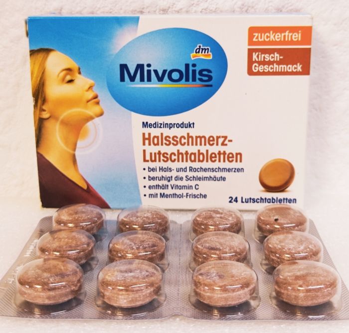 Mivolis  пастилки от боли в горле и першении в горле Halsschmerz-Lutschtabletten с вишневым вкусом (Kirsch-Geschmack 24 шт