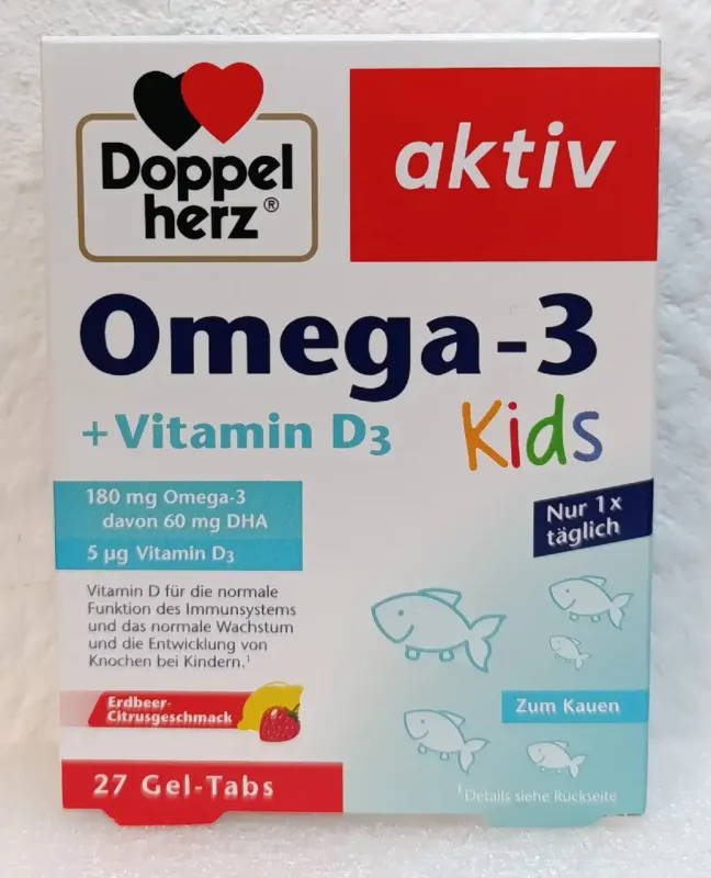 Доппельгерц Омега-3+ Vitamin D3 для детей DoppelherOmega-3 + Vitamin D3 Kids  27 желатин. таблеток  Германия